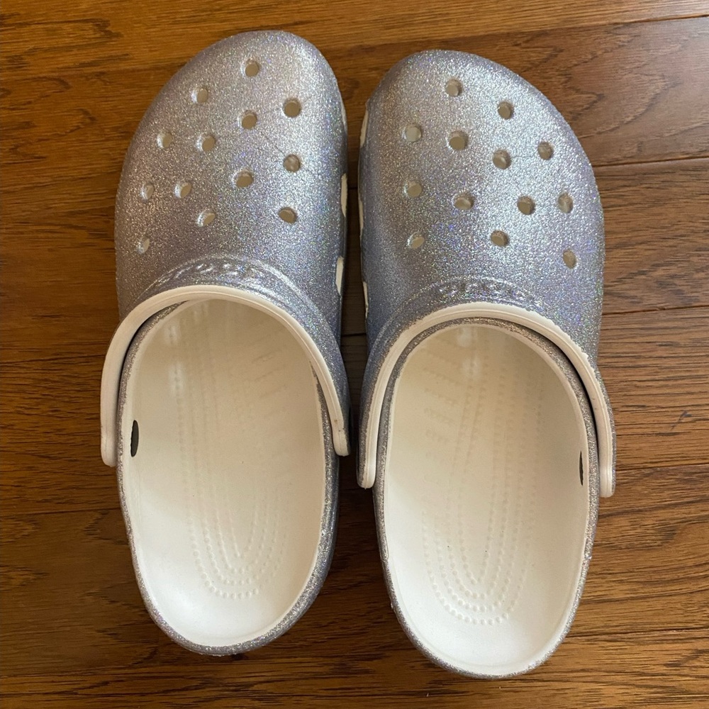 Silver Sparkly Crocs